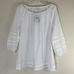 NWT. J Jill White Shirt Collection Women’s Plus-1X Off-Shoulder Lace Blouse.